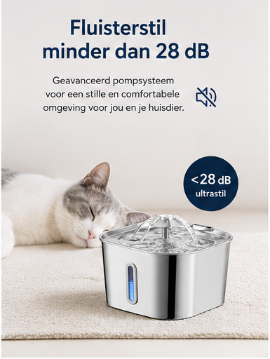 Premium RVS Drinkfontein voor Katten – 2,2L | Fluisterstil • 304 RVS • BPA-vrij