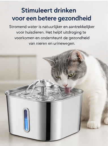 Premium RVS Drinkfontein voor Katten – 2,2L | Fluisterstil • 304 RVS • BPA-vrij