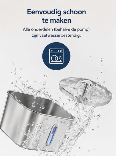 Premium RVS Drinkfontein voor Katten – 2,2L | Fluisterstil • 304 RVS • BPA-vrij